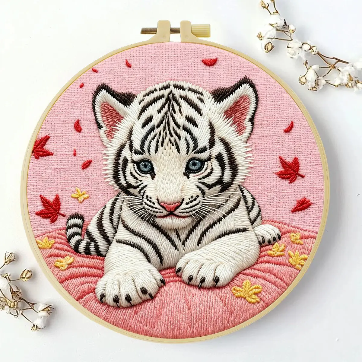 1 Stück 20X20CM/15X15CM 7,87/6,3 Zoll Weißer Tiger Stickerei Starter-Kit DIY-Kit DIY-Stickerei-Set Handarbeiten Nadelkunst – Detail 2