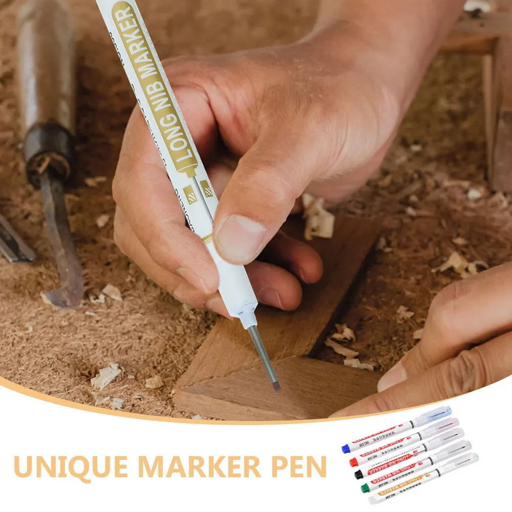 

5pcs Woodworking Marker Pen Deep Hole Carpenter Tool For Metal Glass Rubber Permanent Paint Marker Construction Multi-Use Long