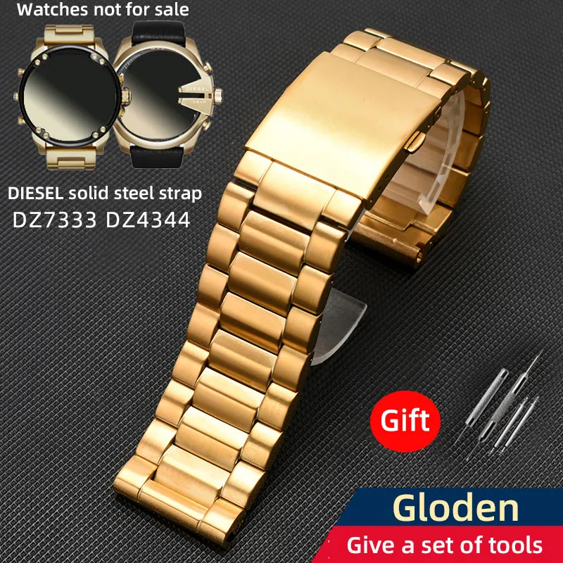 Gold metal strap 24m 26mm 28mm For Diesel DZ7333 metal strap DZ4344 steel strap large dial men\'s watch band gold watch chian