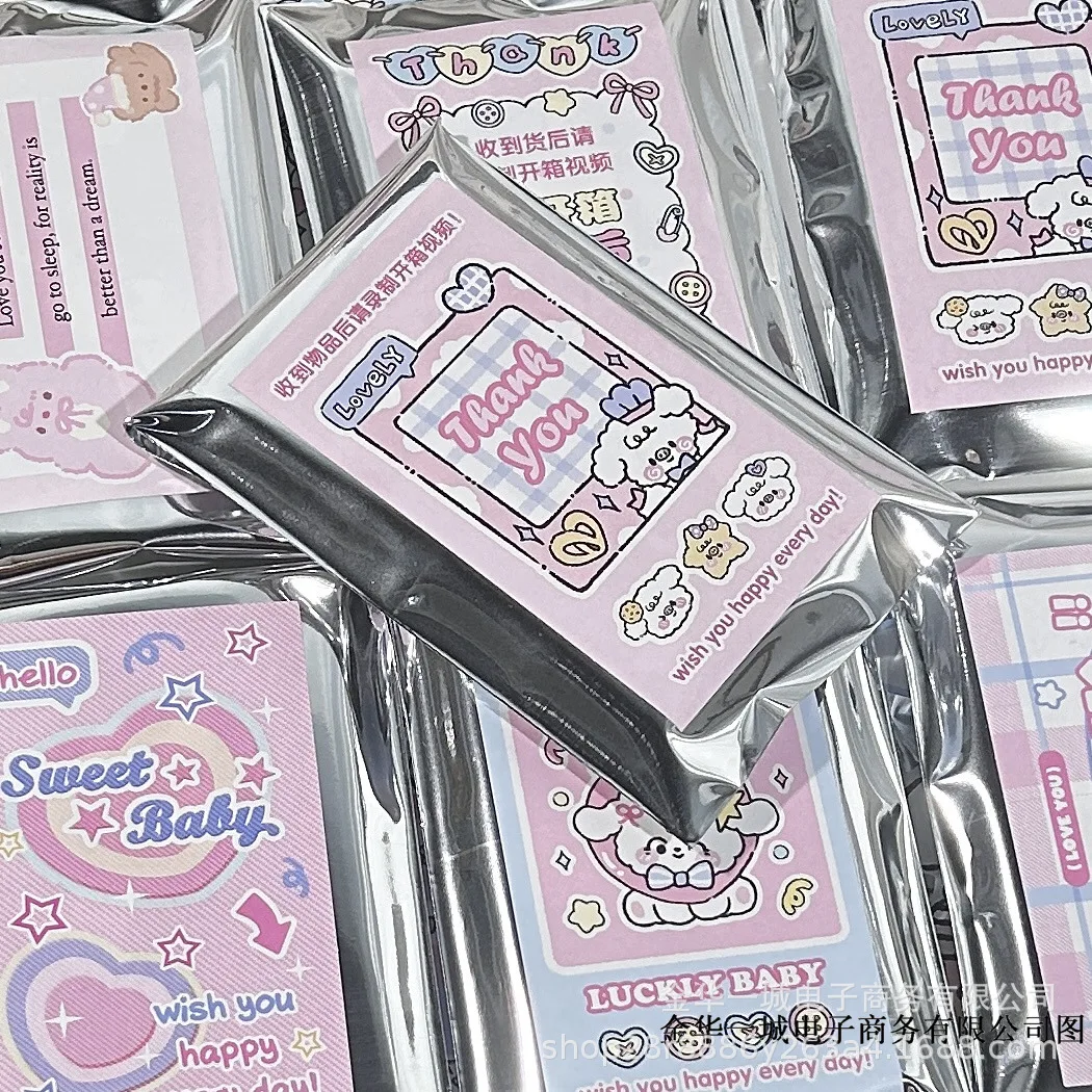 50 adet kore moda gümüş ambalaj kendinden yapışkanlı çanta bts yıldız 3-inch fotoğraf kartı posta paketleme çantası mektup nakliye çantası