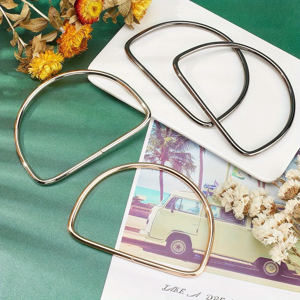 2Pcs Metal Wallet Handle, D-ring Handbag Ring Buckle Handle Replacement Parts DIY Hand Woven Bag