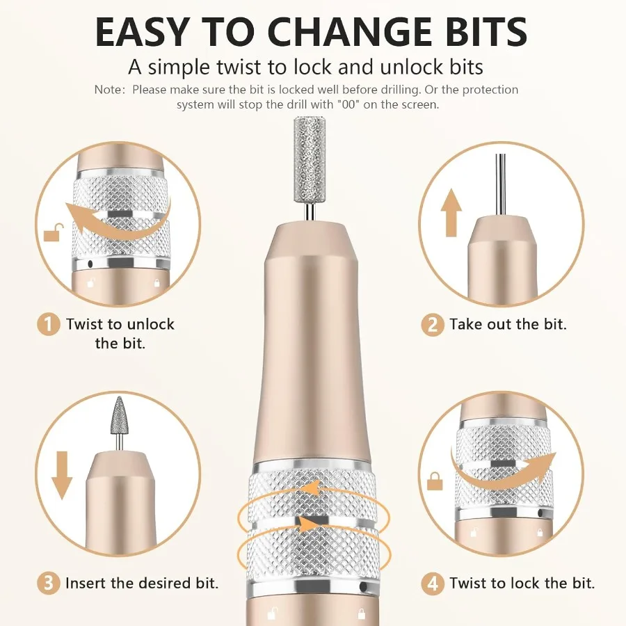 مجموعة أدوات مثقاب الأظافر الكهربائية الاحترافية مع سرعة 35000 دورة في الدقيقة لإزالة أظافر الجل وطلاء الأكريليك وأظافر القدم السميكة