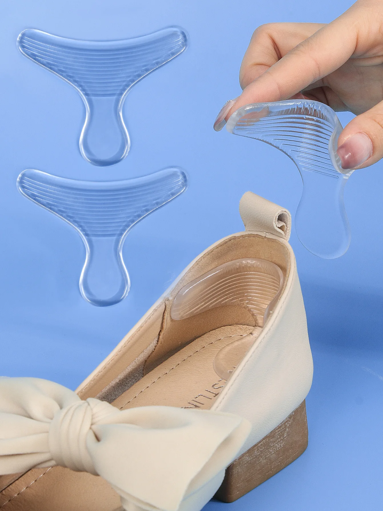 1 Pair T-Shape Silicone Heel Cushion Women's Shoes Insert Heel Pain Relief Reduced Size Padded Cushion Heel Lining