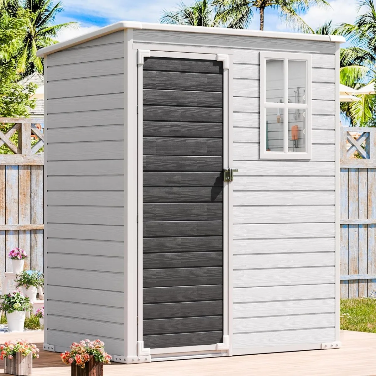 

Outdoor Resin Storage Shed 5x3FT, large Waterproof Outside Sheds Storage with Floor Window Lockable Door Included, Plastic Sheds