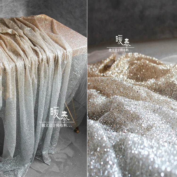 Full Version of Skin Color Gradient Silver Gilding Yarn Fabric Gold-Sprinkling Small Sequins Modeling Clothing Design Fabric