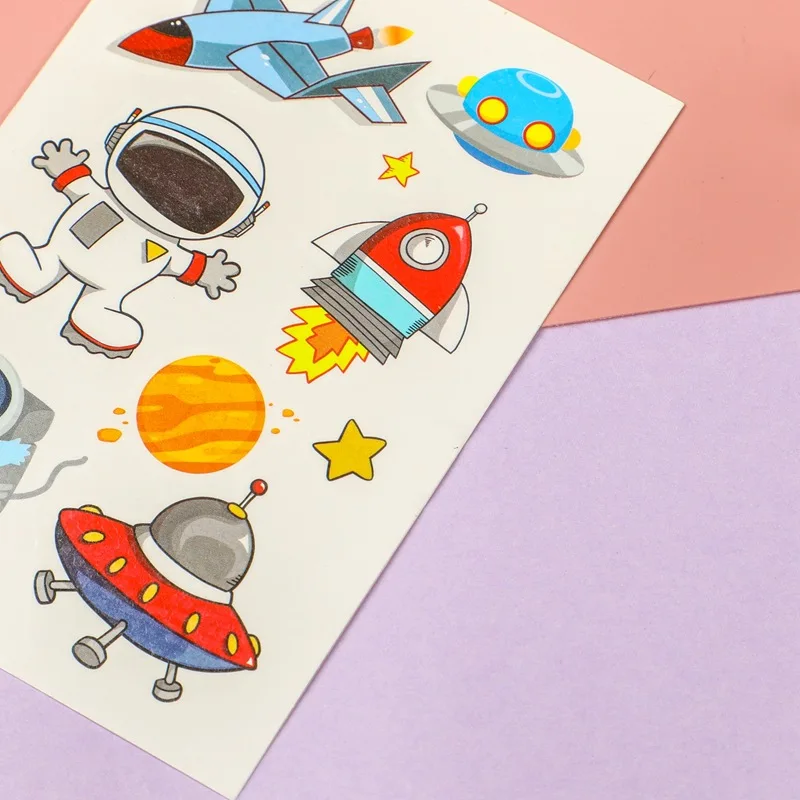 6Pcs/Set Cartoon Space Rocket Tattoo Stickers Astronaut Star Spaceship Shower Kids Gift Temporary Tattoos Stickers Decoration