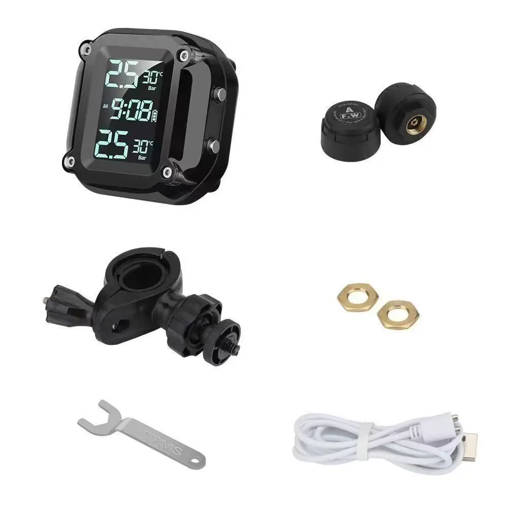 long standby USB powered TPMS waterproof  Motorcycle Digital Tire Pressure Monitor with 2 External Sensors with DIDI voice alarm