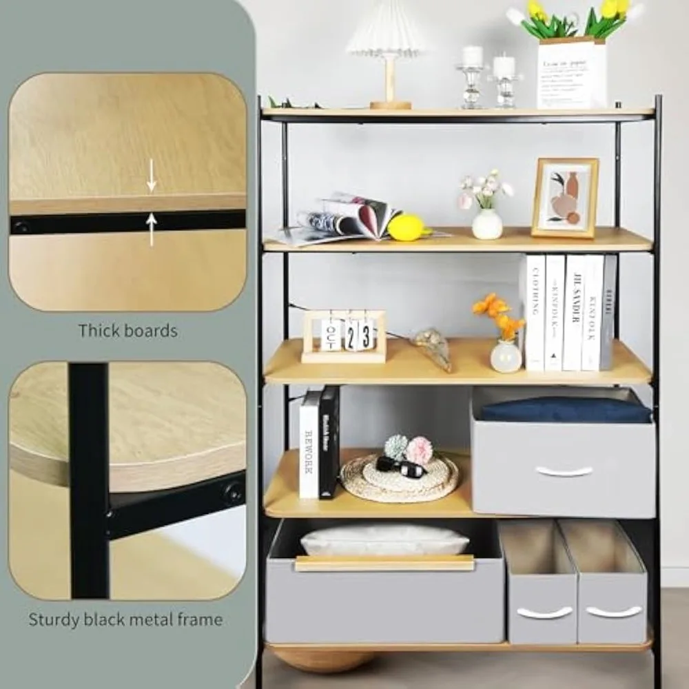 رف كتب خشبي حديث مكون من 5 طبقات - خزانة كتب قائمة بذاتها ومنظم تخزين للمكتب المنزلي وغرفة النوم وغرفة المعيشة #5