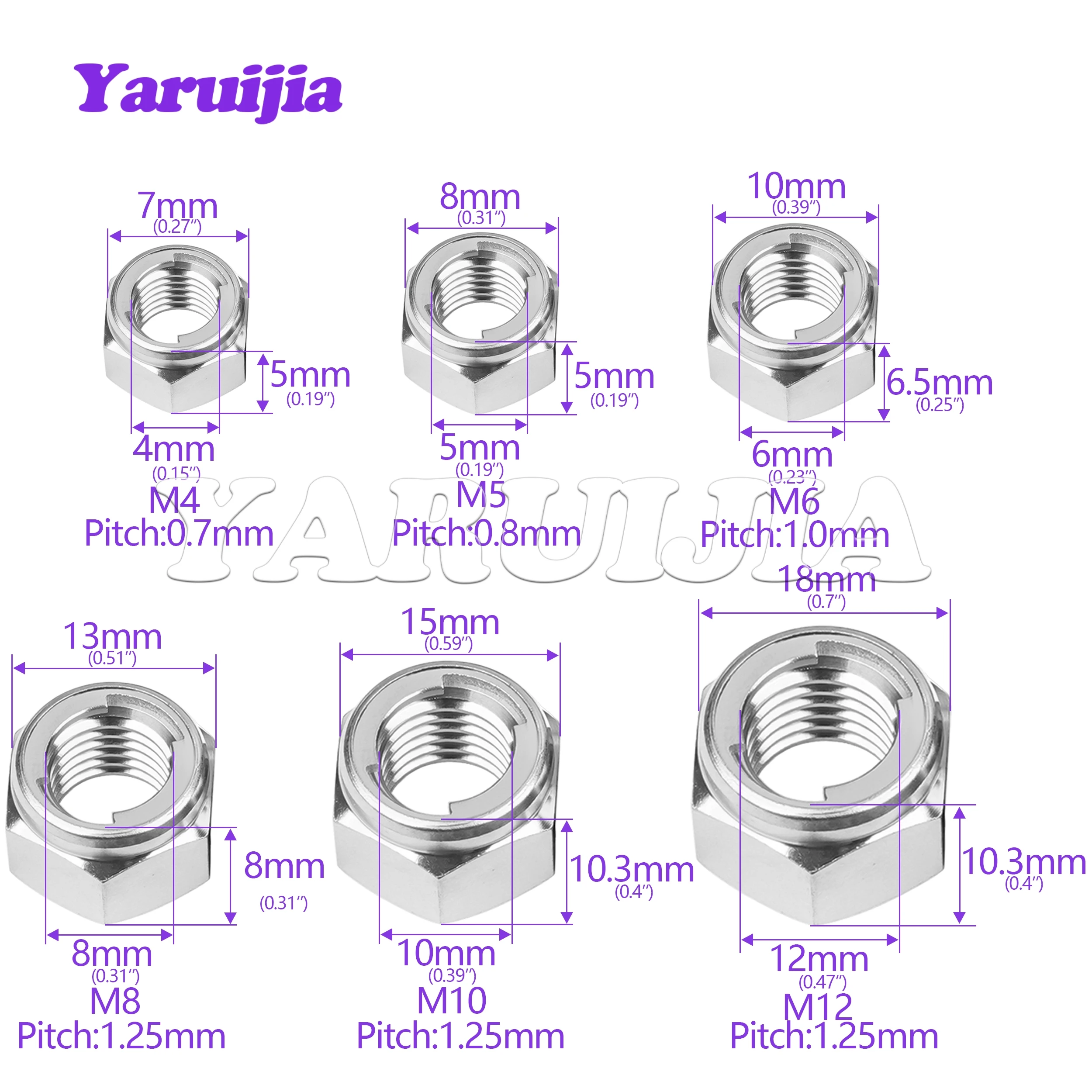Yaruijia Titanium Alloy Nuts M4 M5 M6 M8 M10 M12 Hex Lock Nuts for Motorcycle and Car Modifications