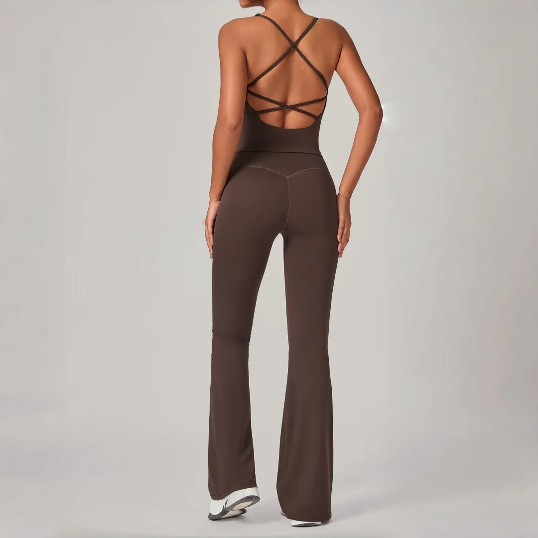 

Женский облегающий комплект для йоги с открытой спиной, 2 шт., быстросохнущий комплект для йоги с высокой талией и подтяжкой бедер, фитнес-костюм для бега, тренировок в тренажерном зале, спортивный комплект для йоги