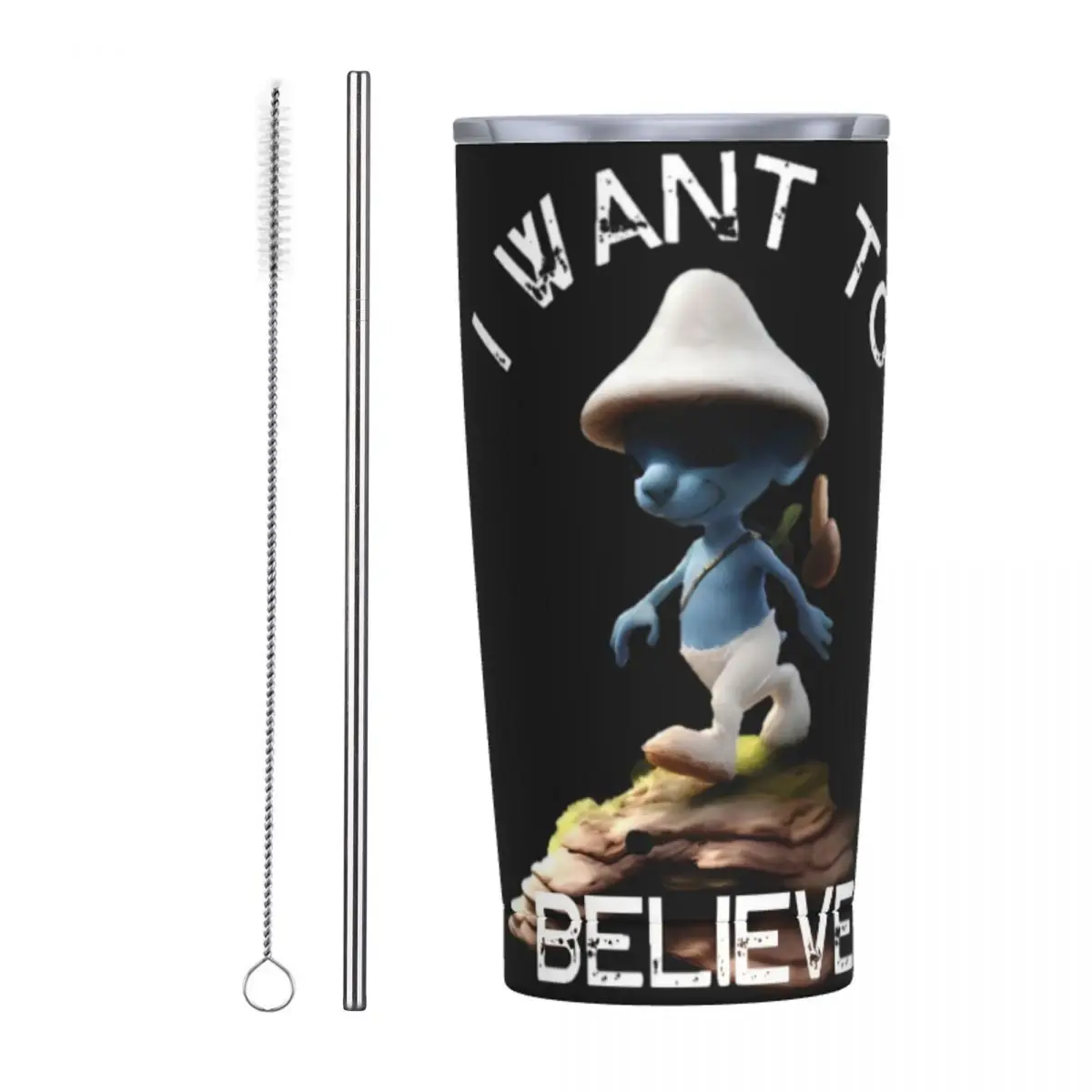 I Want To Believe In Blue Cat Meme Shailushai Insulated Tumbler with Straws Coffee Mugs Double Wall Thermos Bottle Cups 20oz