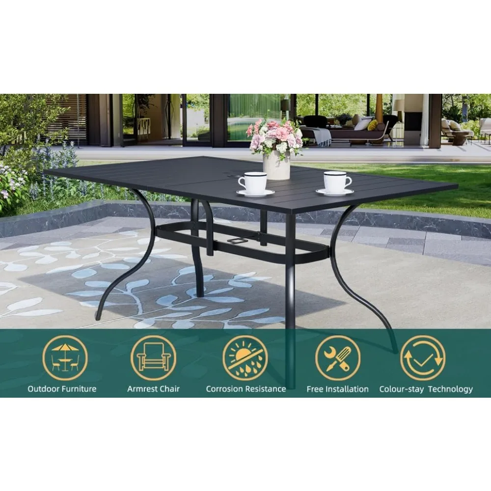 7-Piece Outdoor Patio Dining Set, 6 Stackable Patio Chairs & Rectangular Dining Table with All Weather Frame Furniture Set - Gra