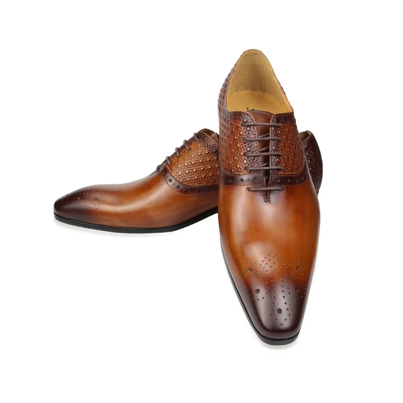 High Grade Men's Leather Shoes Genuine Leather Handmade Oxfords Business Office Shoe Pointed Toe Dress Man Shoe Big Size EU50