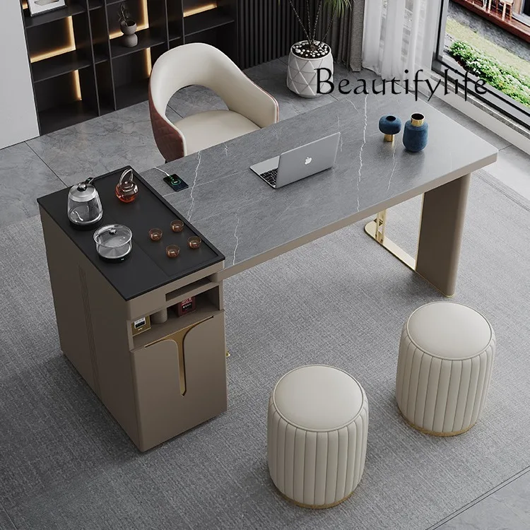 Italian medieval rock slab tea table and chair combination household tea table integration