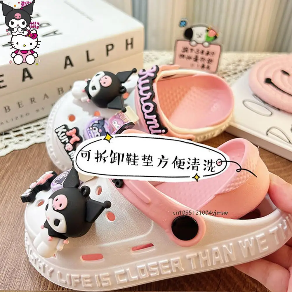 Sanrio sandalias para niña Kawaii Anime Kuromi zapatos para niños accesorios de dibujos animados zapatillas con agujeros antideslizantes ropa exterior regalo de verano para niñas