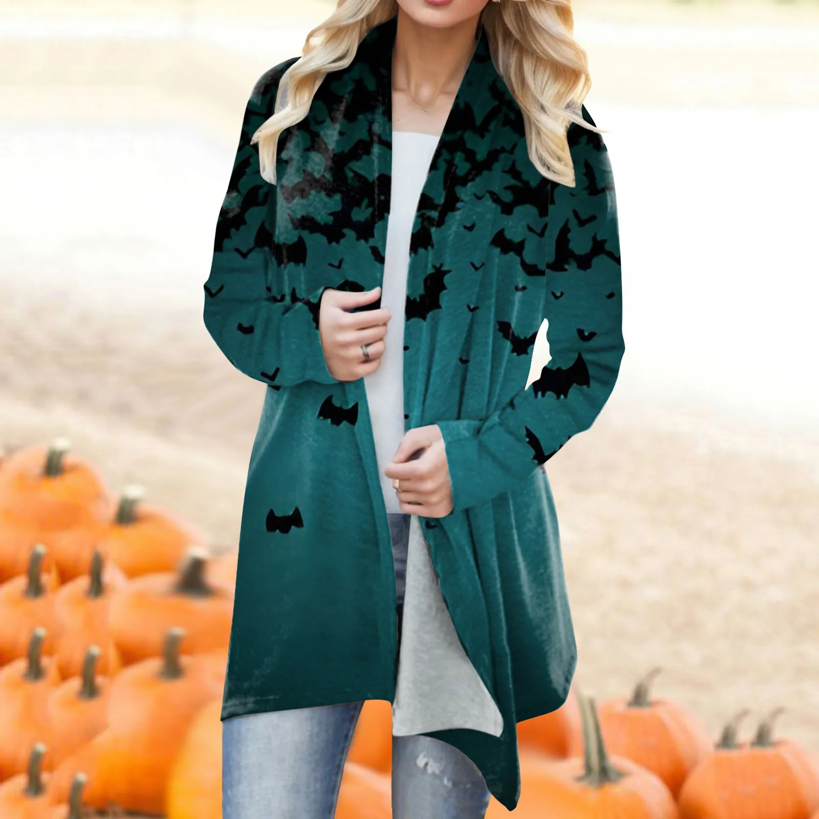 Halloween Print Cardigan Women Jacket Long Sleeve Coat Female Autumn Winter Elegant Clothes Lightweight Outwear Coat 2023 Tops