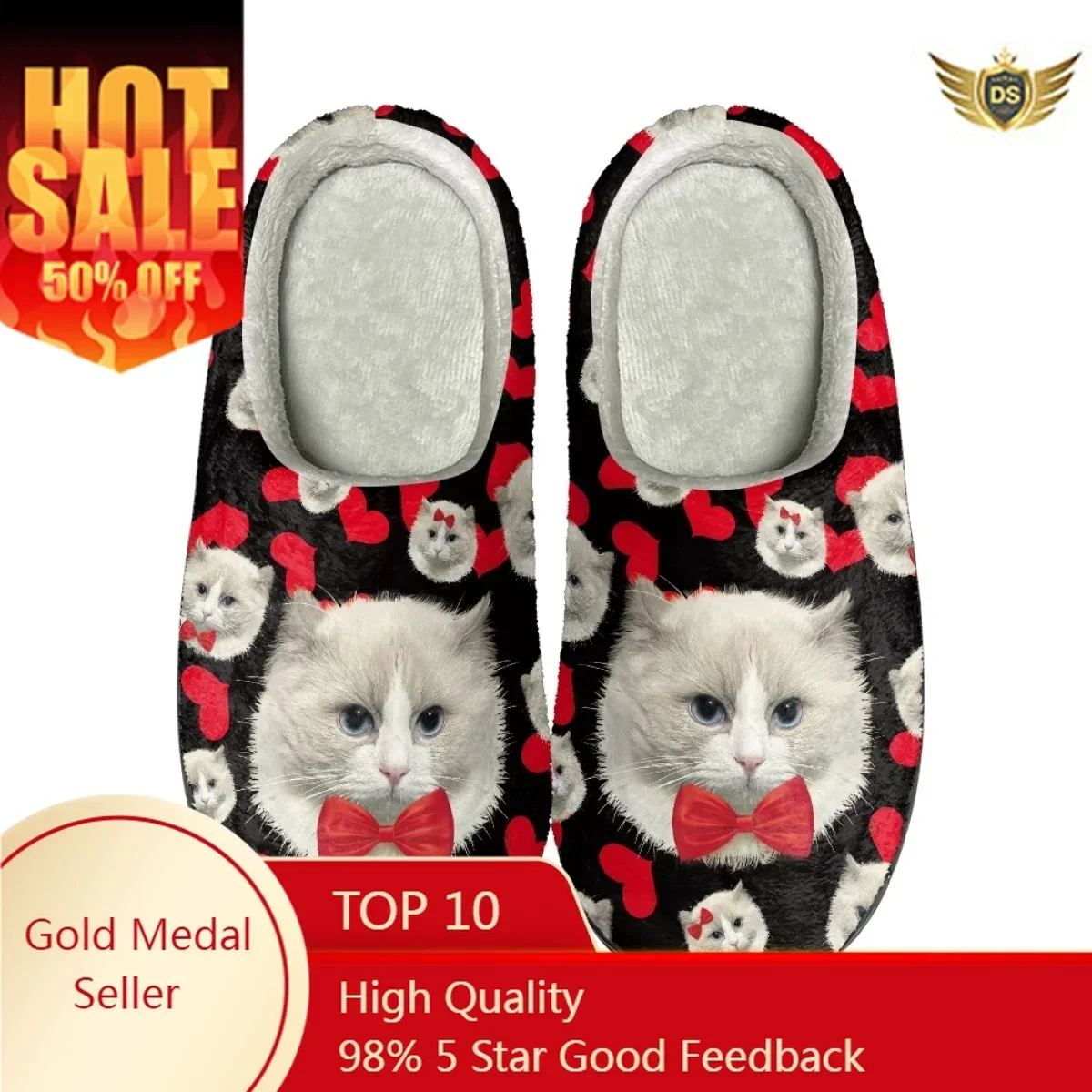 

Funny Cat Design Men Indoor Cotton Slippers Autumn Winter Non-Slip Floor Shoes Print On Demand Home Women's Slides for Bedroom