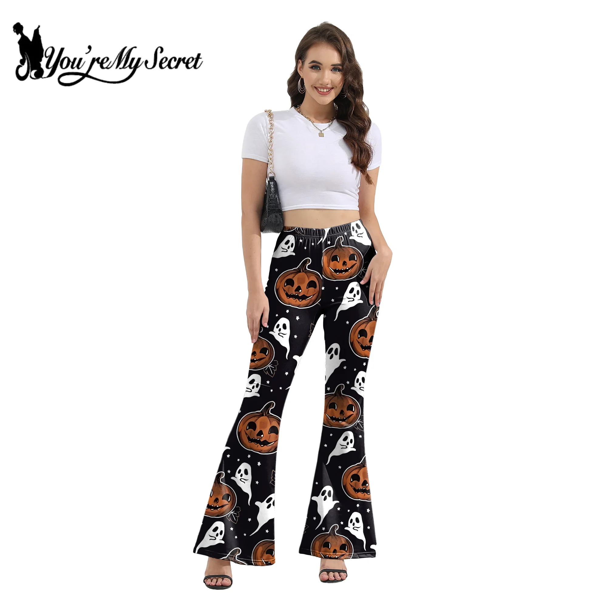 [You\'re My Secret]Women Bell Bottoms Pants High Waist Elasyicity Halloween Carnival Flared Pants Retro Trousers for Theme Party