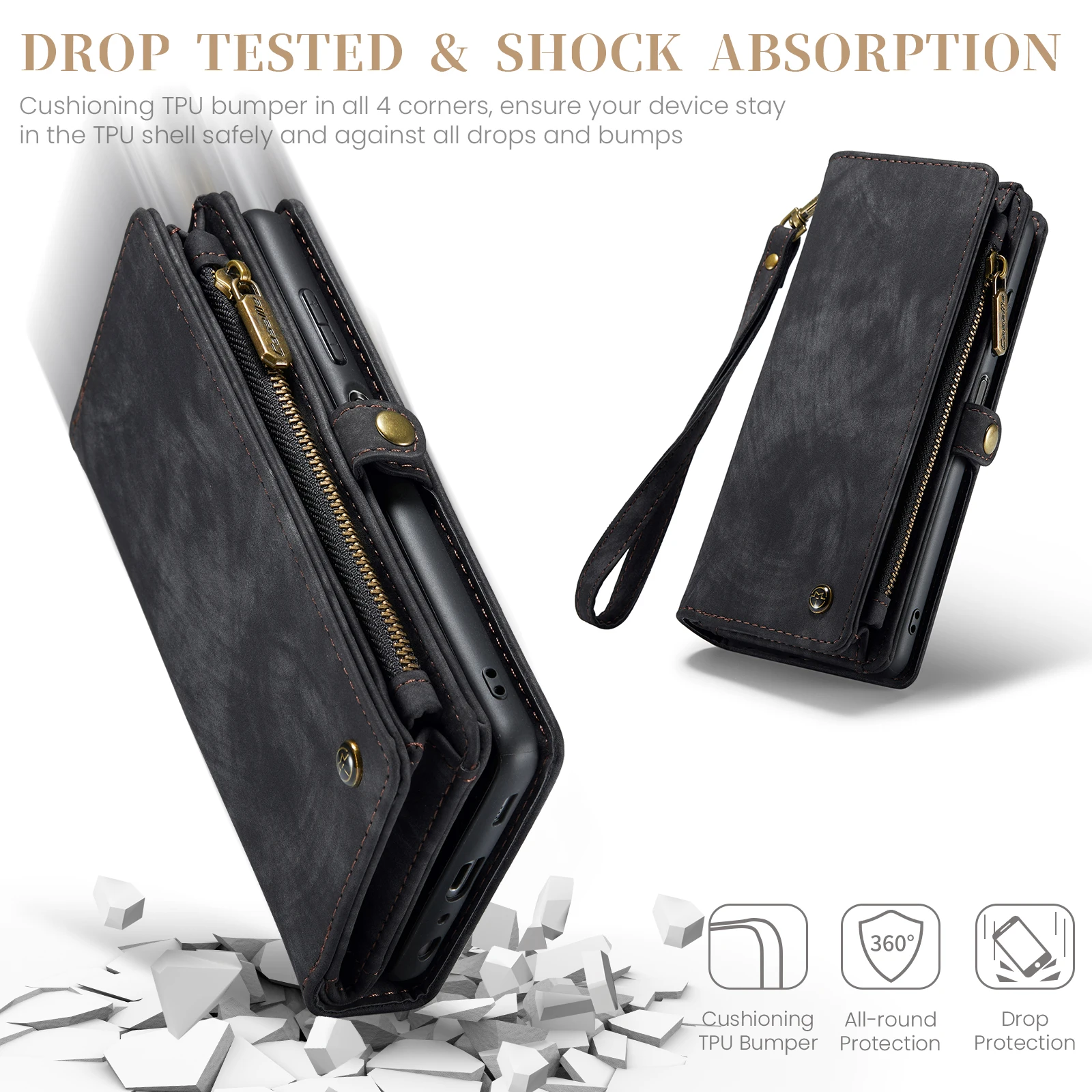 Carteira de couro para Samsung Galaxy A15, proteção retro luxuosa, tampa do telefone comercial