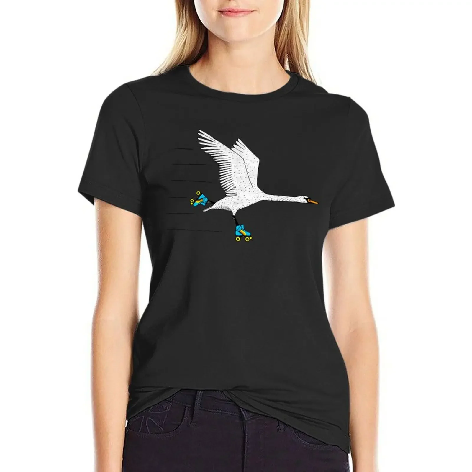 

Skating Swan T-Shirt animal print shirt for girls quick drying sports fans tshirts woman