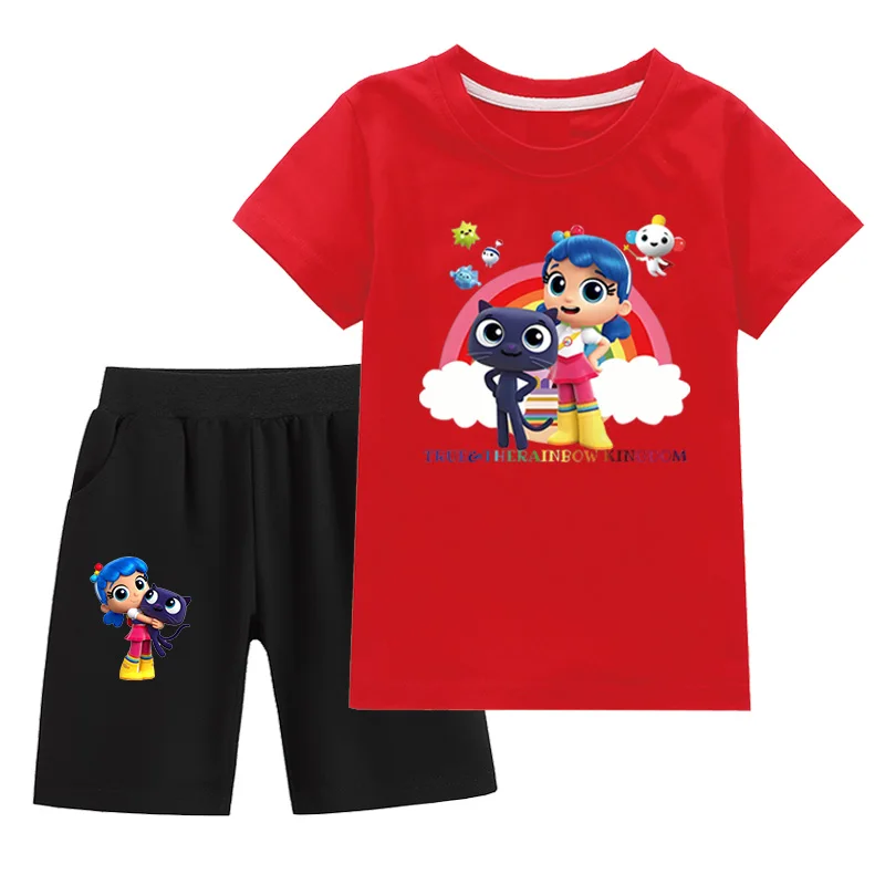 New Baby Boys True and the Rainbow Kingdom Anime T-shirt Short Set Cartoon Cotton Short Sleeve Casual Fashion Clothing Set