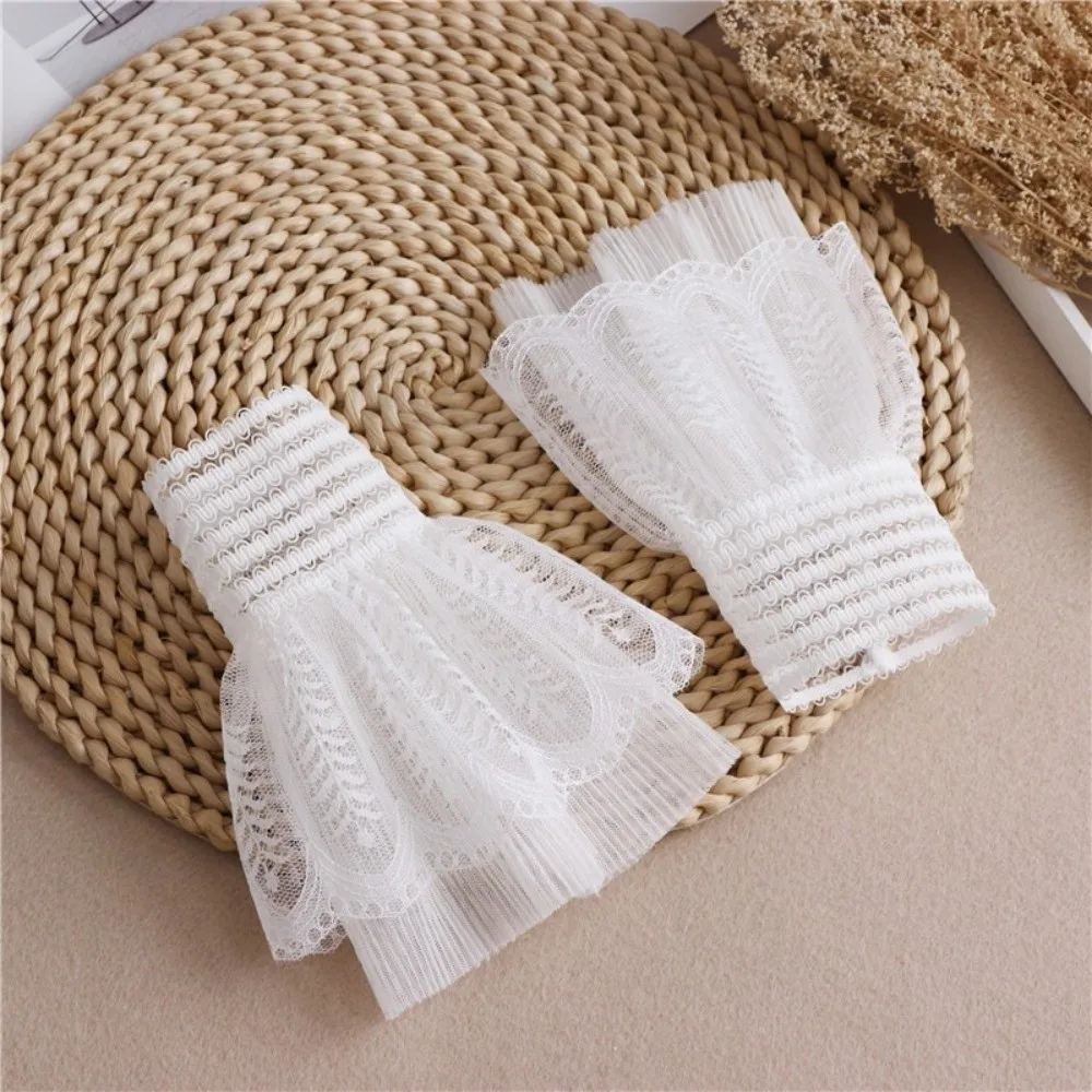 1 Pair Versatile Elegant Fake Cuffs Embroidery Pattern Solid Color False Cuffs Thin Detachable Lace Sleeves For Women