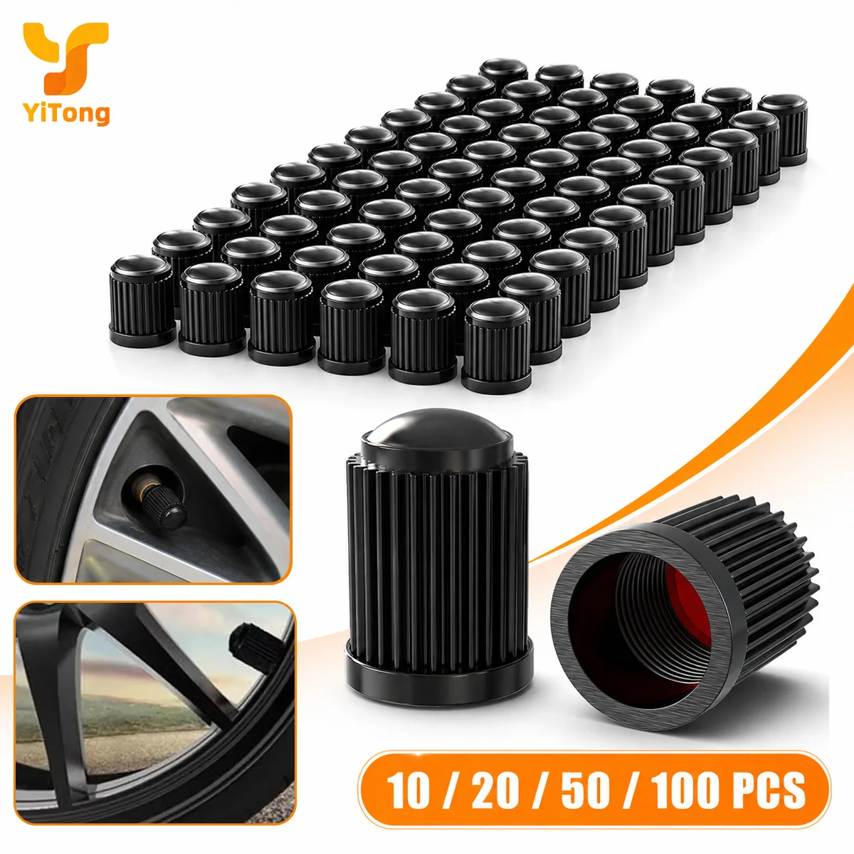 Yitong 10/20/50/100PCS Wheel Air Valve Cap With Built-in Sealing Gasket Tire Valve Stem Dust Cover Car Motorcycle Bicycle Parts