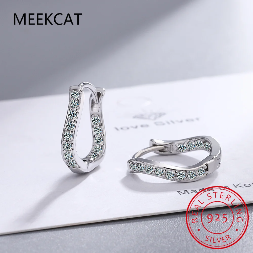 925 Sterling Silver Twisted Ear Buckles Geometric Wave Hoop Earring Pave Setting CZ for Women Girl Original Design Fine Jewelry