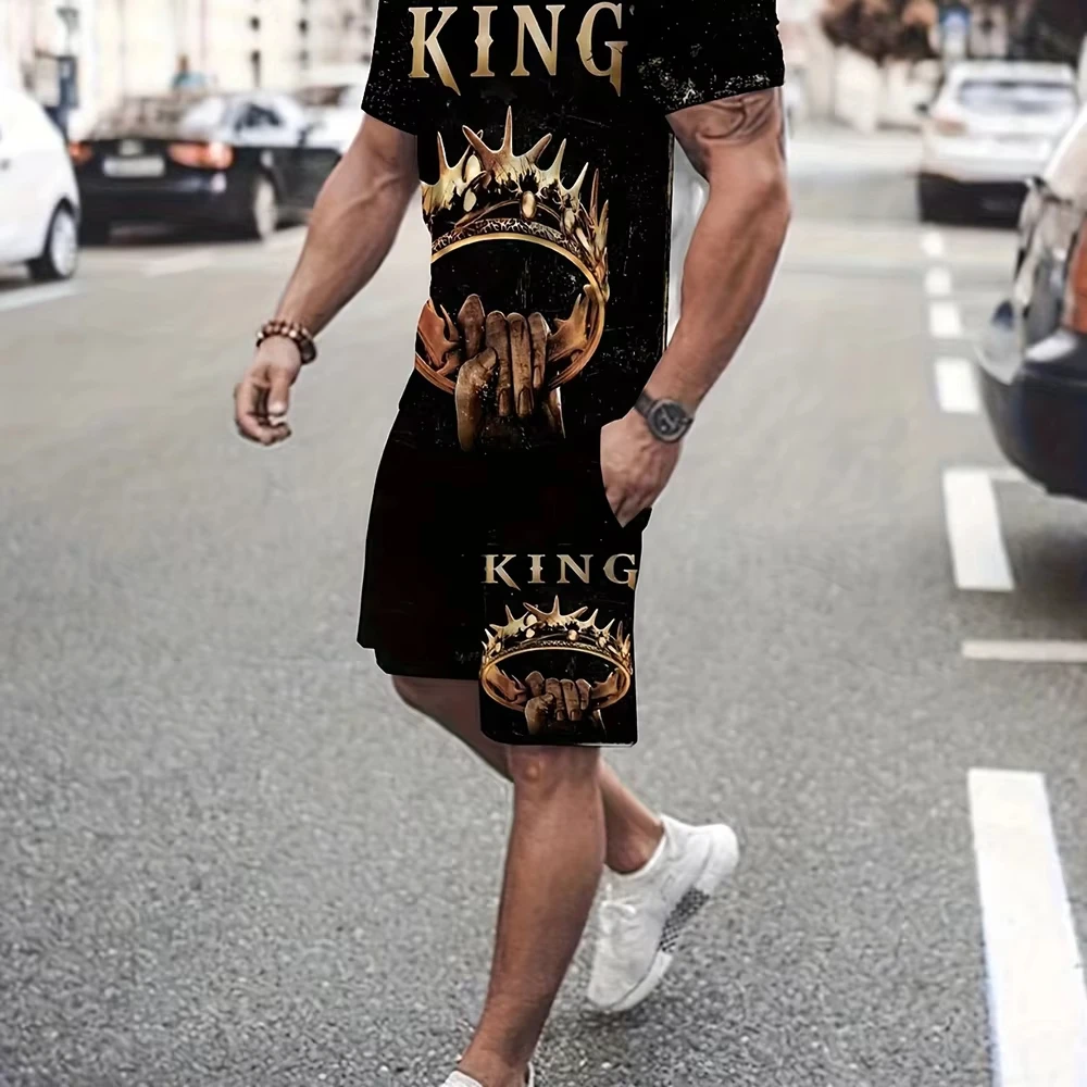 

New Summer Men's Tshirt Set Sports Running Set Oversized Men's Refreshing Top 3D Pattern Women Tshirt Set Men Tracksuit Set