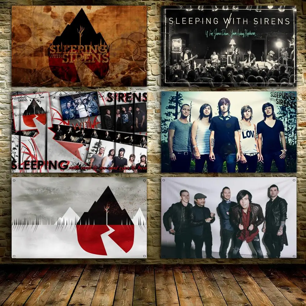 

S-SLEEPING WITH SIRENS Rock Flags 3x5 Ft custom Banner for Garage Door room decor Wall Out Decoration With Metal buckle