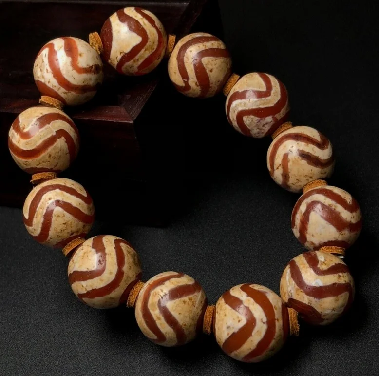 Ancient Tibetan DZI Beads Old Agate Water Stripe Beads Amulet Hand String