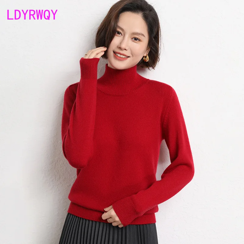 

2023 Autumn/Winter New Saddle Shoulder High Neck Sweater Women's Loose Underlay Versatile Knit