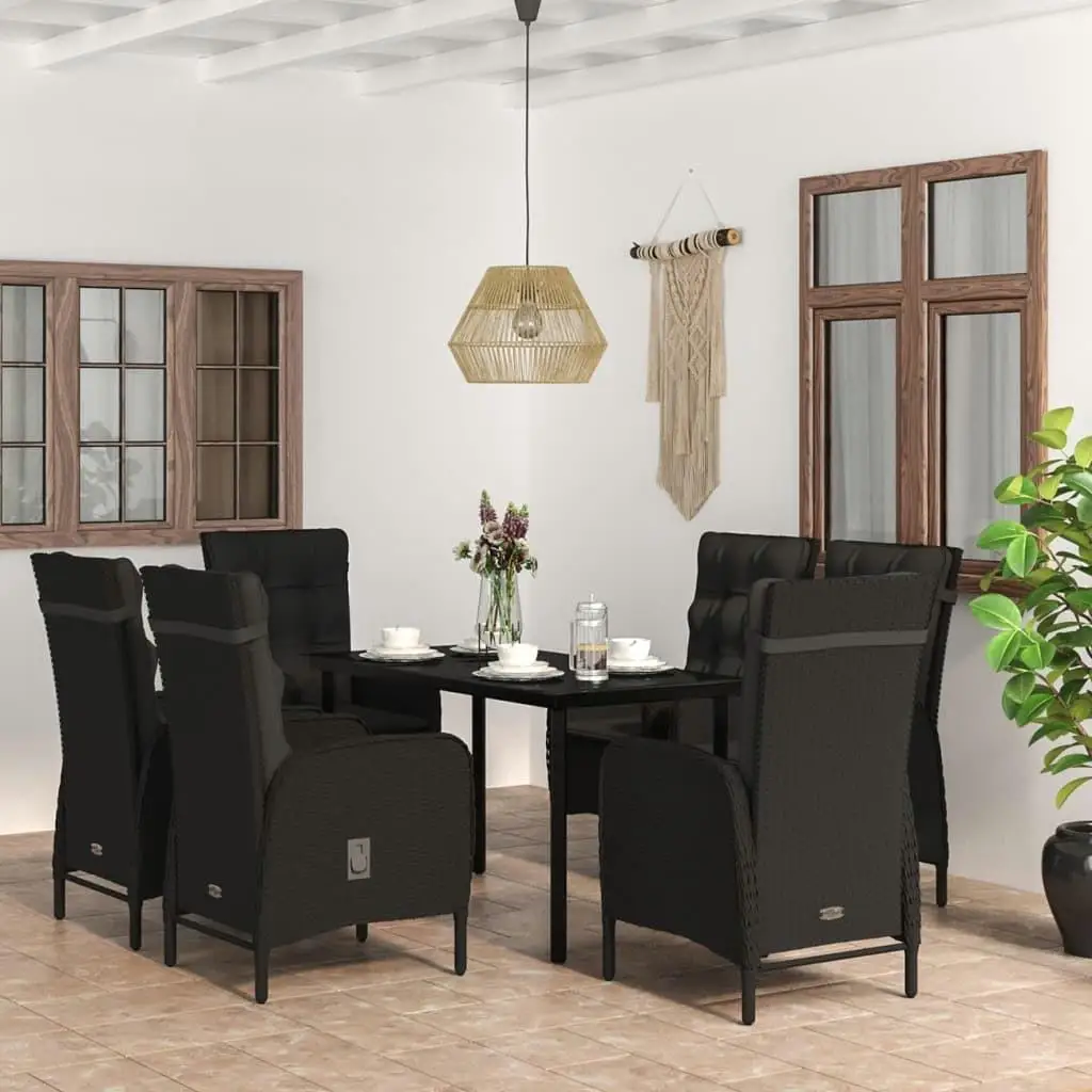 7-Piece Black Patio Dining Set with Cushions - Stylish Outdoor Furniture for Comfort & Relaxation