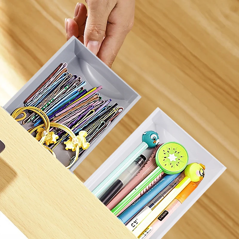 1PC Under Desk Hidden Storage Box, Self-Adhesive Under Shelf Drawer Organizer for Office Supplies, Stationery, Cosmetics