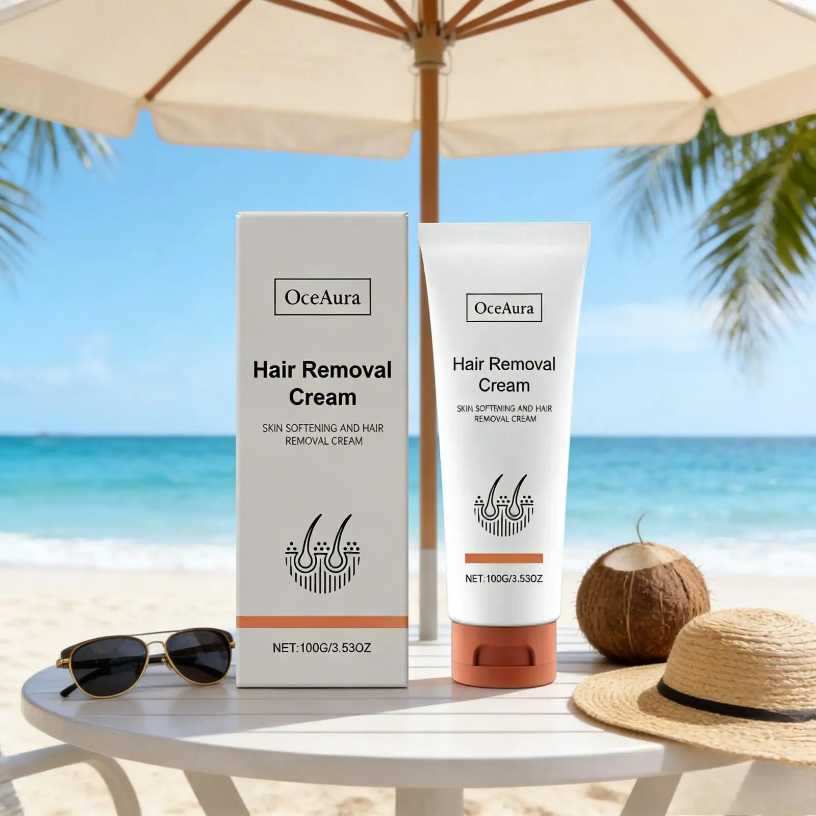 OceAura Hair Removal Cream Improve Redness Sensitive Skin Barrier Repair Soft Smooth Body Care Witch Hazel Depilatory Cream 100g