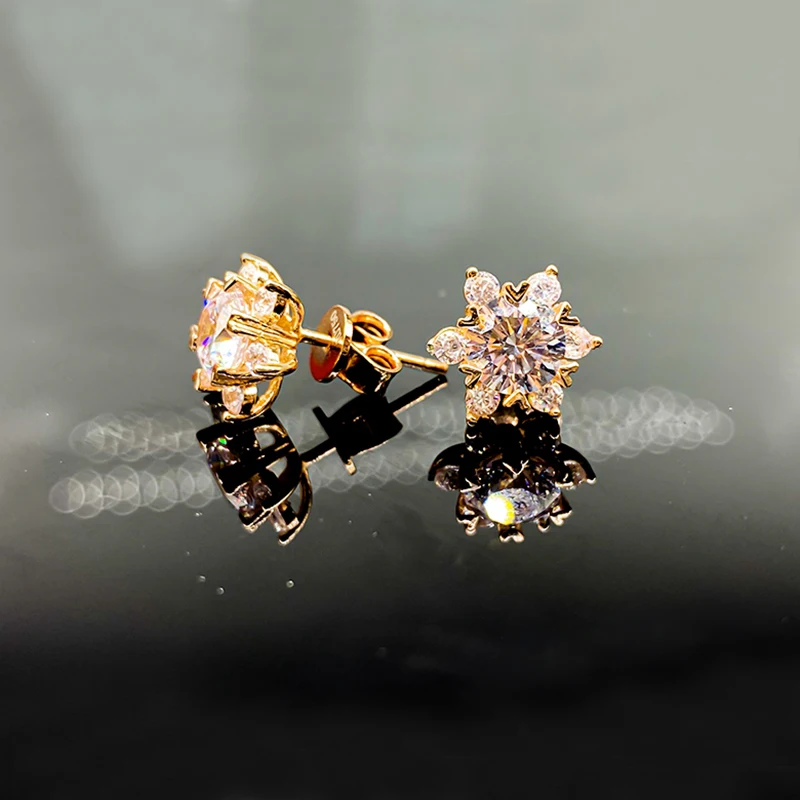 HELON Moissanite Earrings Solid 18k 14K Rose Gold Round 6.5mm Lab Grown Moissanite Diamond Stud Earrings Women Jewelry