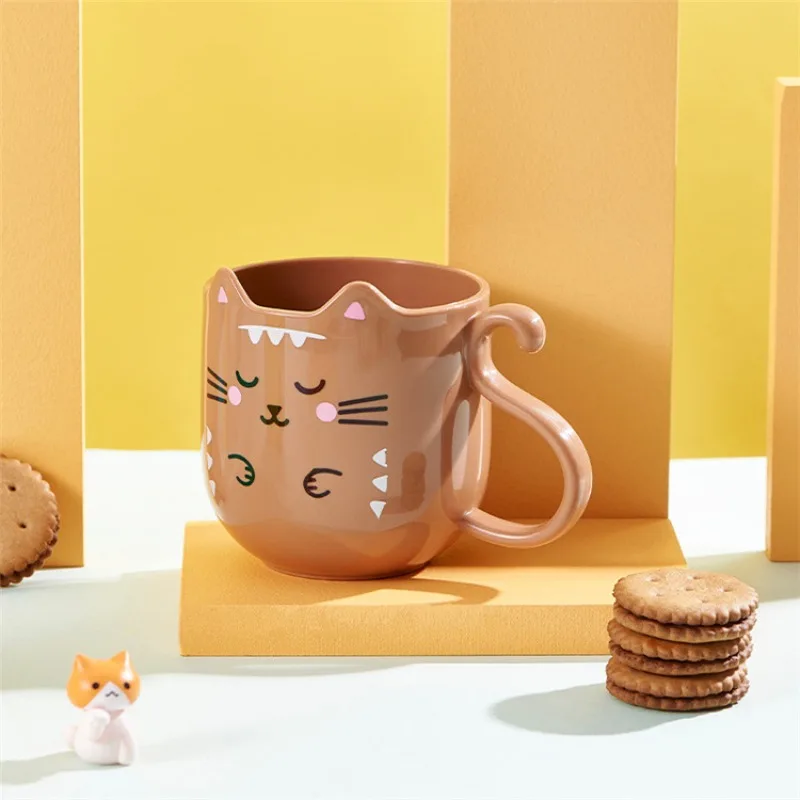 1pc Cute Cartoon Cat Mug Creative Gift for Kids Perfect for Home Travel Thickened Plastic Wash Cup Gift for Children Plastic Mug