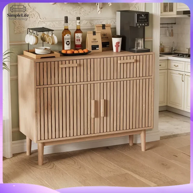 Modern Living Room Buffet Cabinet with 2 Drawers and 2 Doors Sideboard Storage Cabinet for Dining Room Kitchen Wooden Leg