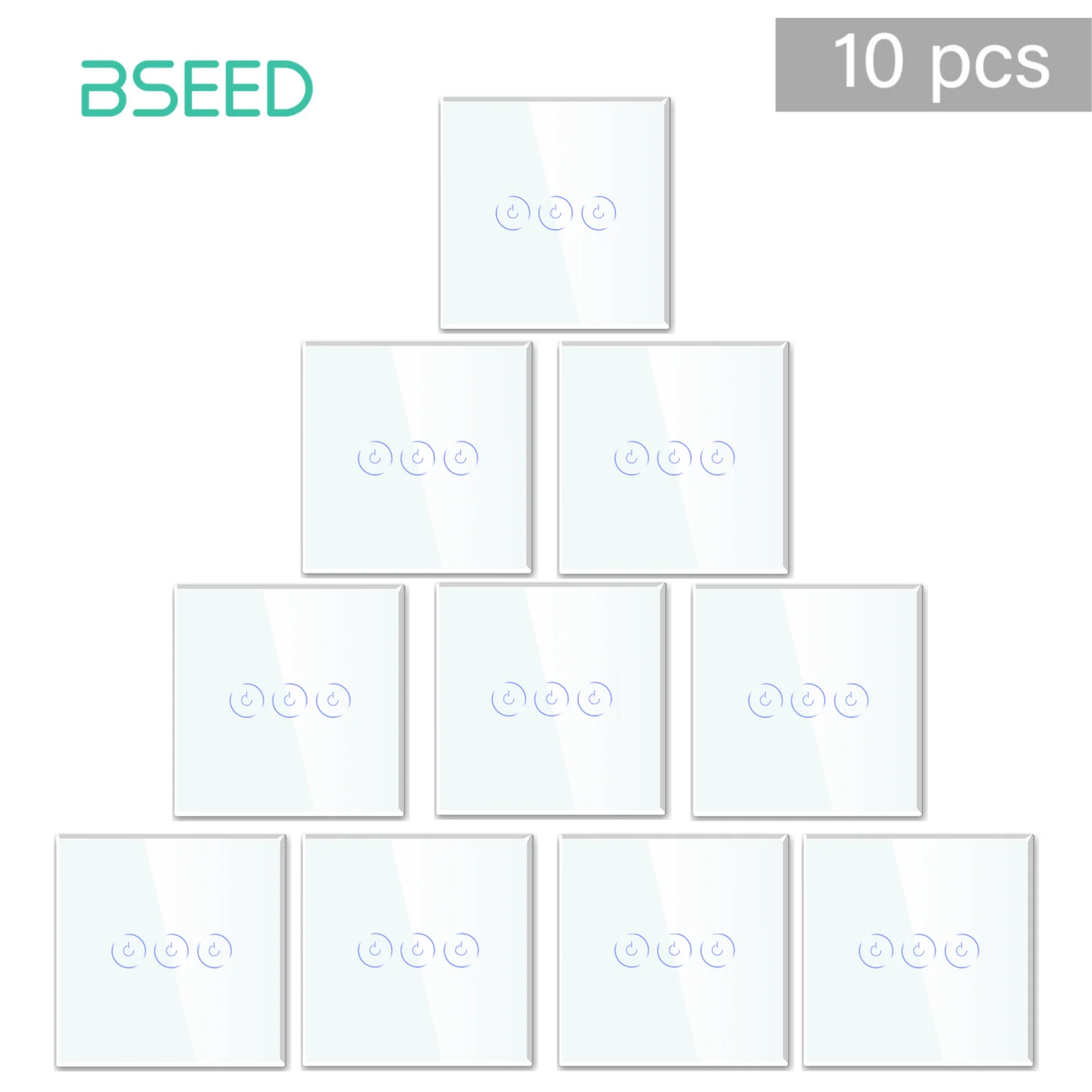 BSEED WIFI Smart Light Switch Tuya Smart Life 1/2/3 Gang APP Multi-Control Trap Schakelaar Met Neutraal Blauw Achtergrondverlichting Glazen Paneel