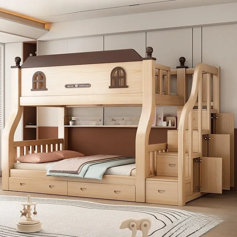 For Solid Wood Bunk Bed Maple Mother and Child High Low Bed Adult Second Floor Furniture Durable Space Saving Bedroom