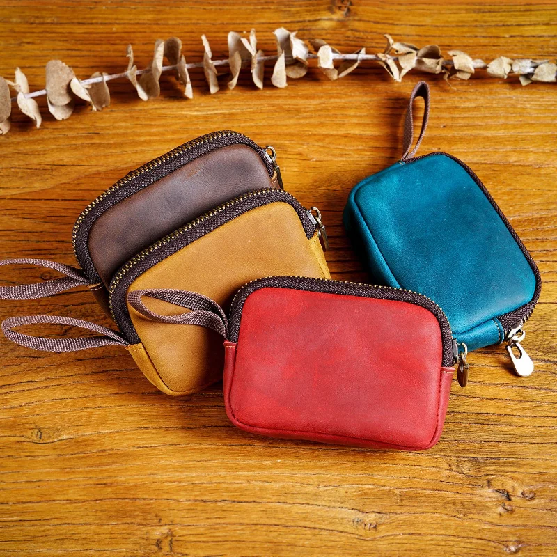 

Original Cowhide Small Wallet Mini Zero Wallet Bluetooth Earphone Bag Key Bag Zipper Card Bag Coin Bag Storage Bag