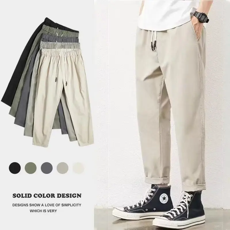 

Летние тонкие свободные повседневные брюки Spor для мужчин, модные прямые брюки, износостойкие рабочие брюки с девятью точками