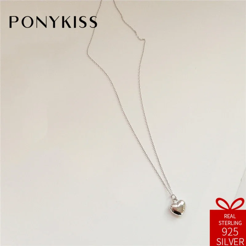 

PONYKISS Romantic Real 925 Sterling Silver Cute Heart Pendant Customized Necklace Chain Women Fine Jewelry Engagement Party