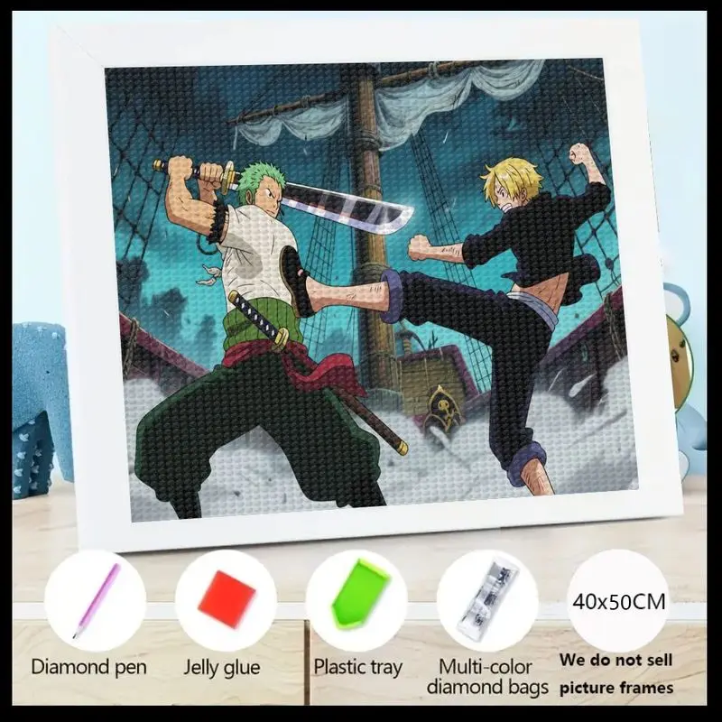 Kit de pintura de diamante 5D DIY, Manga de Anime de una pieza Roronoa Zoro vs Vinsmoke Sanji, escena de batalla de acción, taladro completo, cristal Rhi, 1 ud.