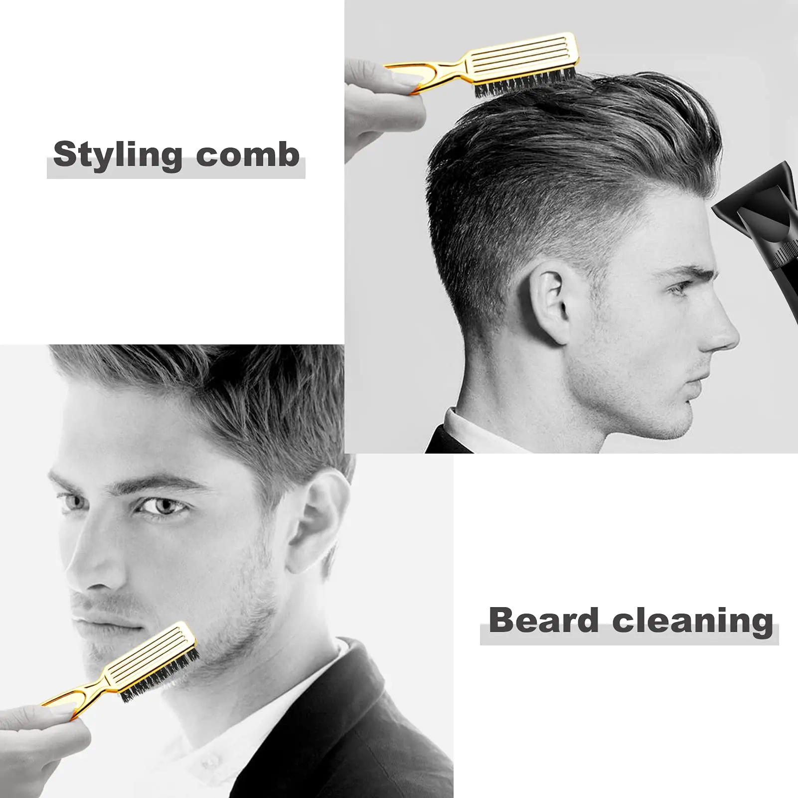 3PCS Barber Hairdressing Soft Hair Cleaning Brush Retro Neck Duster Broken Remove Salon Comb Set For Men