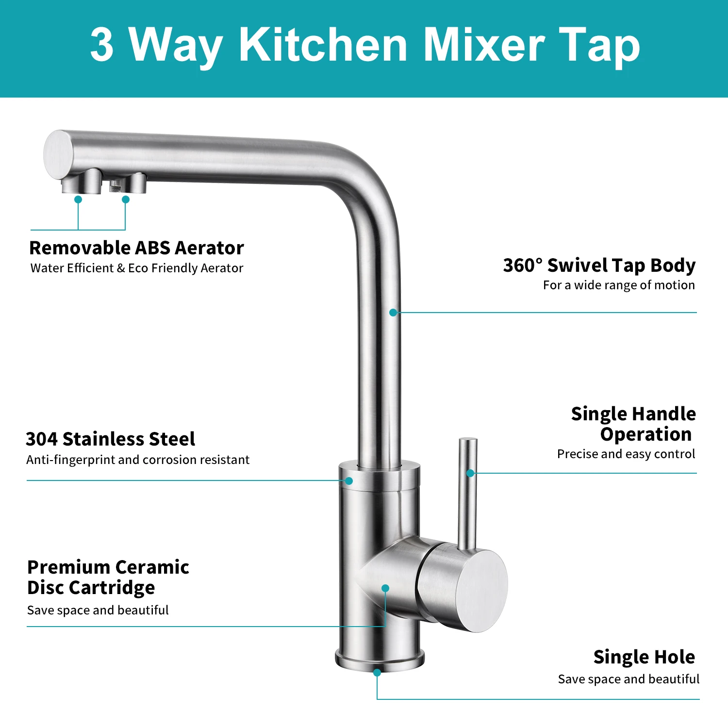 360 Rotating Mixer Tap Chrome Plated Drinking Water Faucet Kitchen Sink Faucet