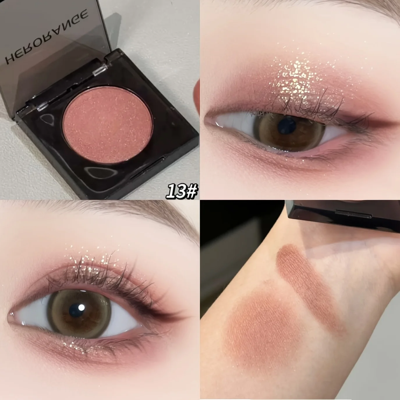 Herorange 16-Farben Lidschatten- und Highlighter-Palette Matt Schimmernd Orange Braun Rosa Champagner Wasserfest Tragbar Festival Make-up – Detail 17