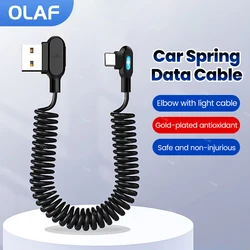 6A Car Spring Data Cable Retractable Dual Elbow USB C To Type C Fast Charging Cable for Samsung Xiaomi Huawei USB Type C Cable