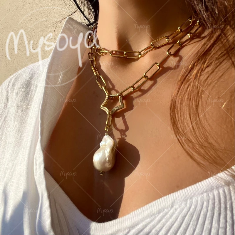 

MYSOYA 12-15mm Large White Baroque Pearl Necklace, Birthday/Anniversary/Wedding/Mother's Day/Father's Day Gift A0928