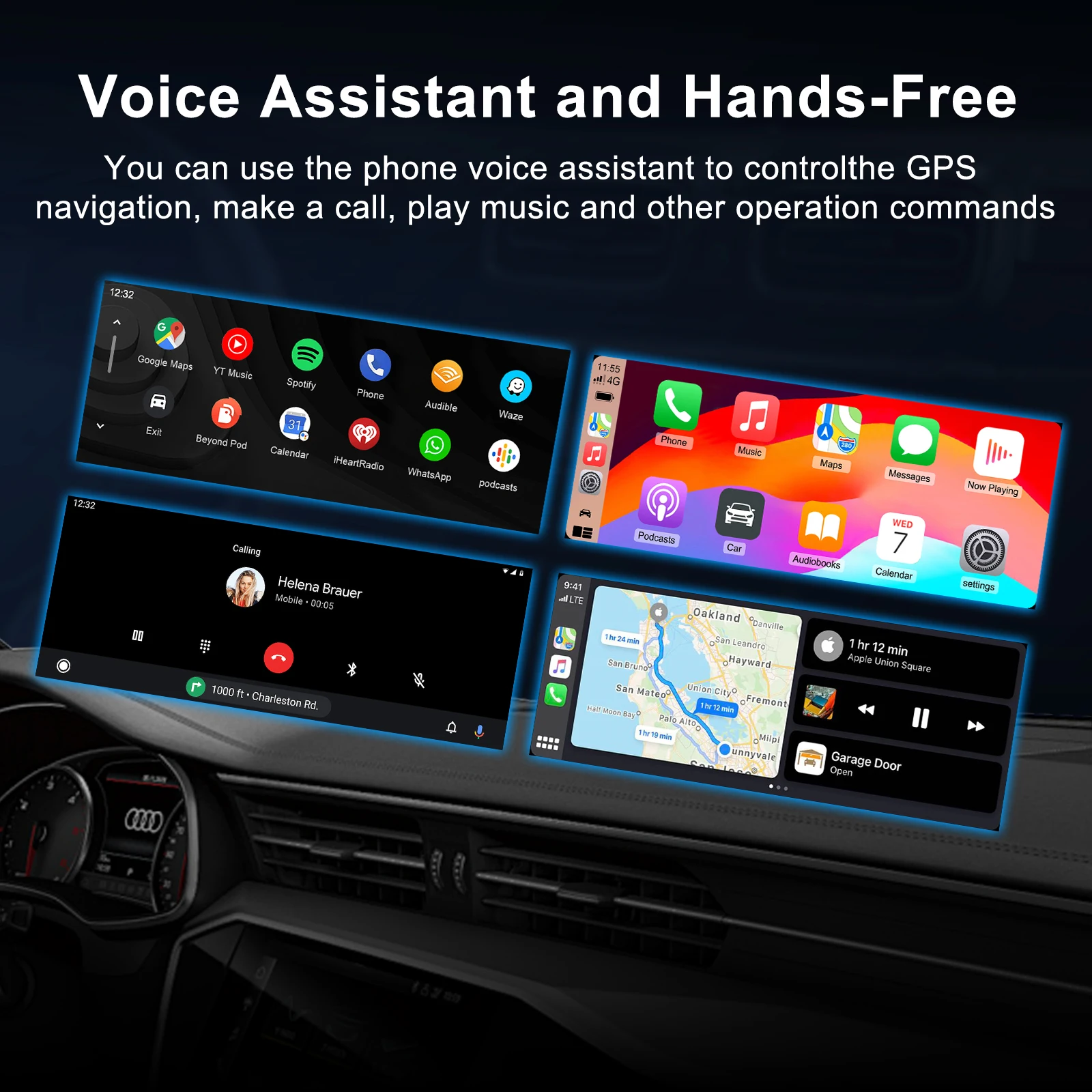 كاميرا داش 10.26 بوصة 4K لاسلكية، تدعم CarPlay Android Auto Portable Screen Dashboard Recorder، التوصيل والتشغيل